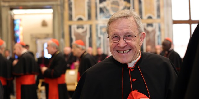 VATICAN CITY, VATICAN - DECEMBER 21: German cardinal Walter Kasper waits to exchange Christmas greetings with Pope Francis at the Clementina Hall on December 21, 2013 in Vatican City, Vatican. In his message, the Pope expressed the three hallmarks of a Curial official: professionalism, service and holiness of life. He urged the Curia to be 'conscientious objectors to gossip' and expressed his gratitude for the dedicated service of the retiring members of the Curia. (Photo by Franco Origlia/Vatican Pool/Getty Images)