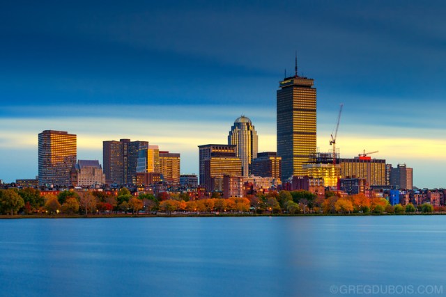 Back Bay Boston Skyline and Charles River Esplanade with Fall Co